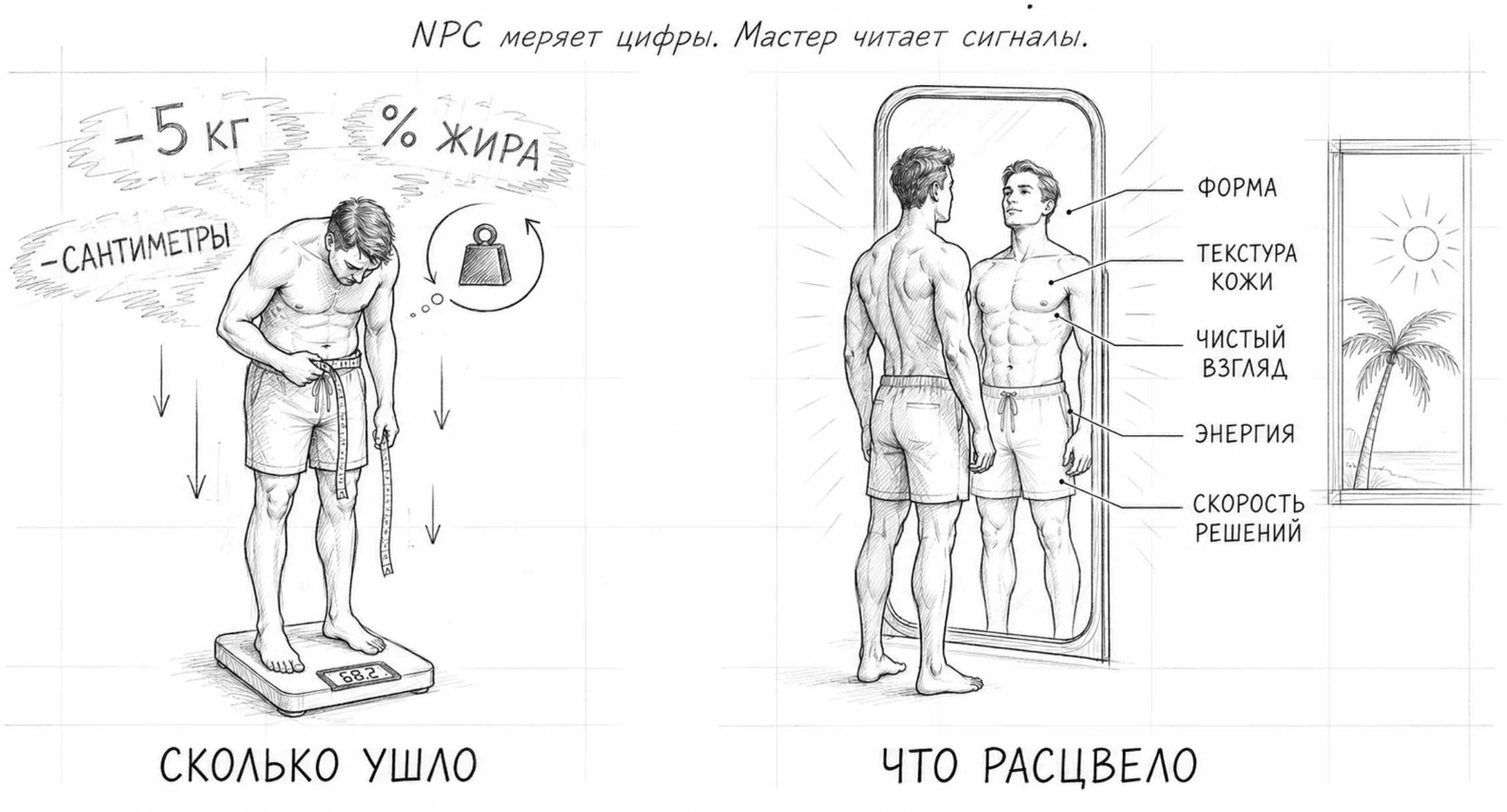 Весы и рулетка против сигналов здоровья: NPC меряет минус, Мастер смотрит, что расцвело