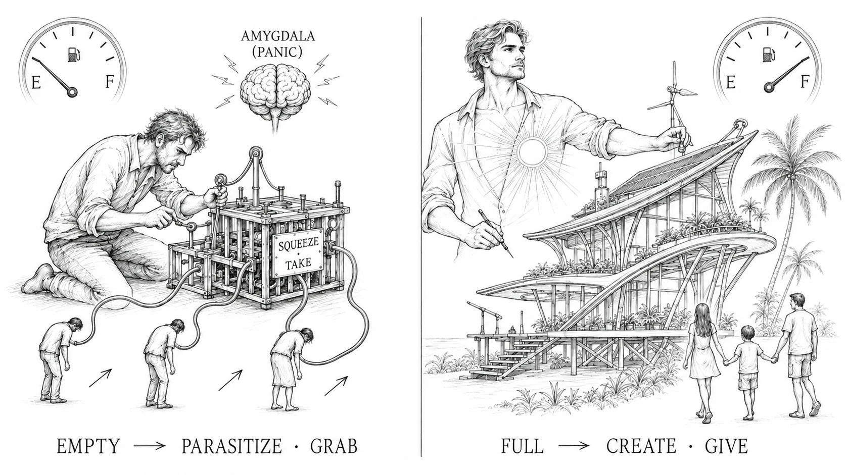A fully charged biological system: dopamine surplus, speed, and creative expansion