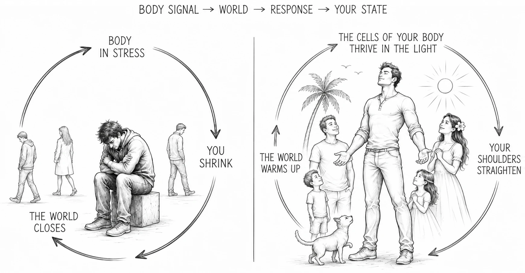 The two-way exchange: the world decodes your physical state, and your subconscious registers the world's response