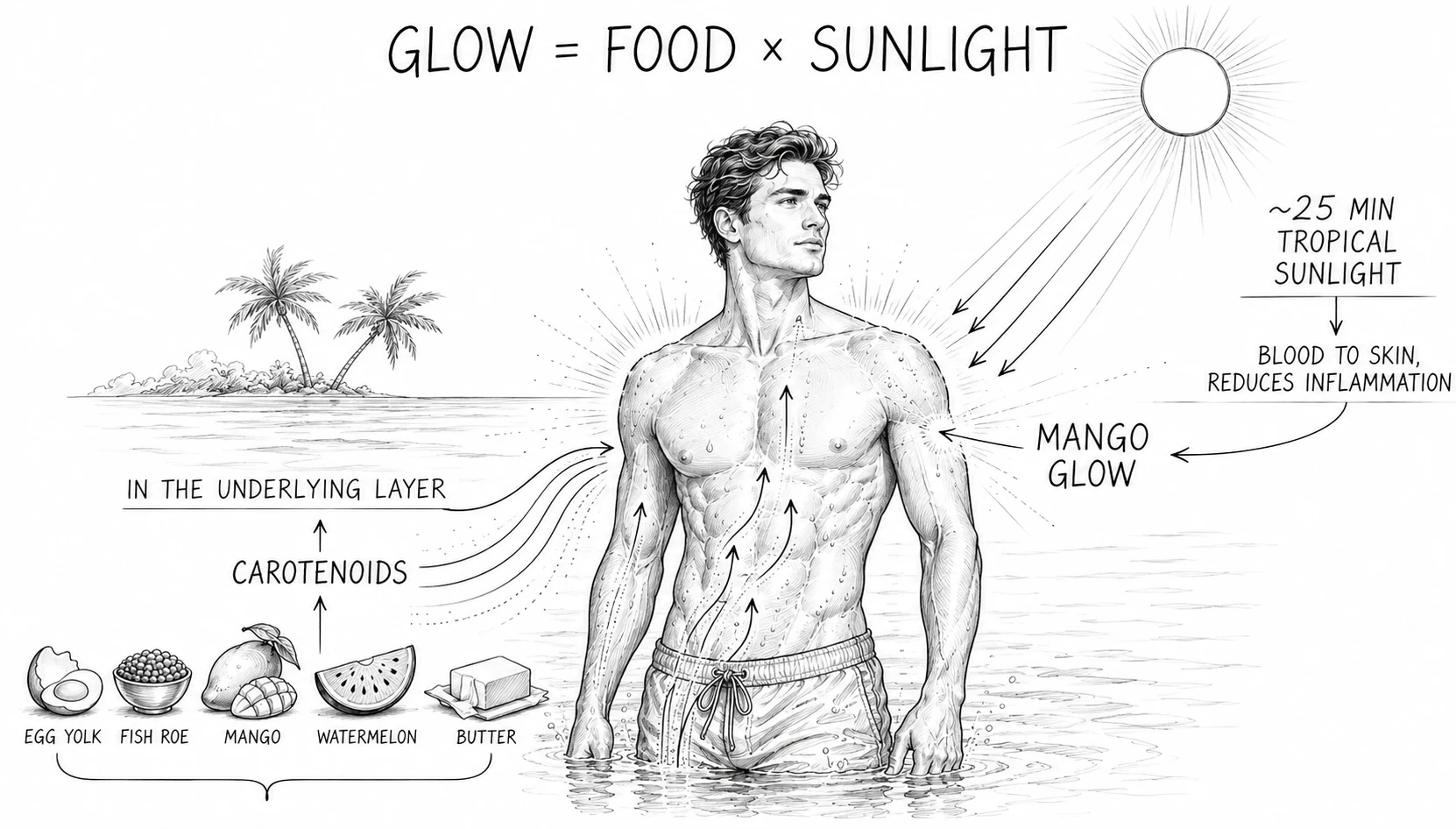 Golden skin radiance: carotenoids from diet working from within, tropical sunlight operating from without