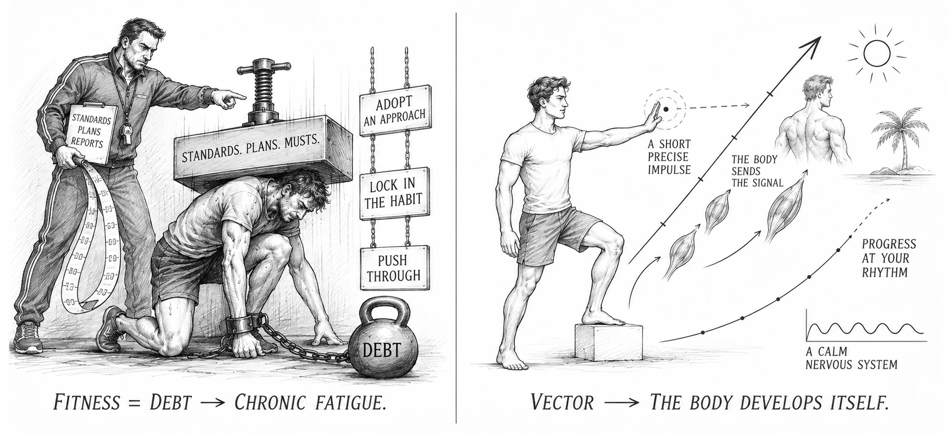 Traditional fitness turns the body into a second job and a toxic boss to whom you are perpetually indebted