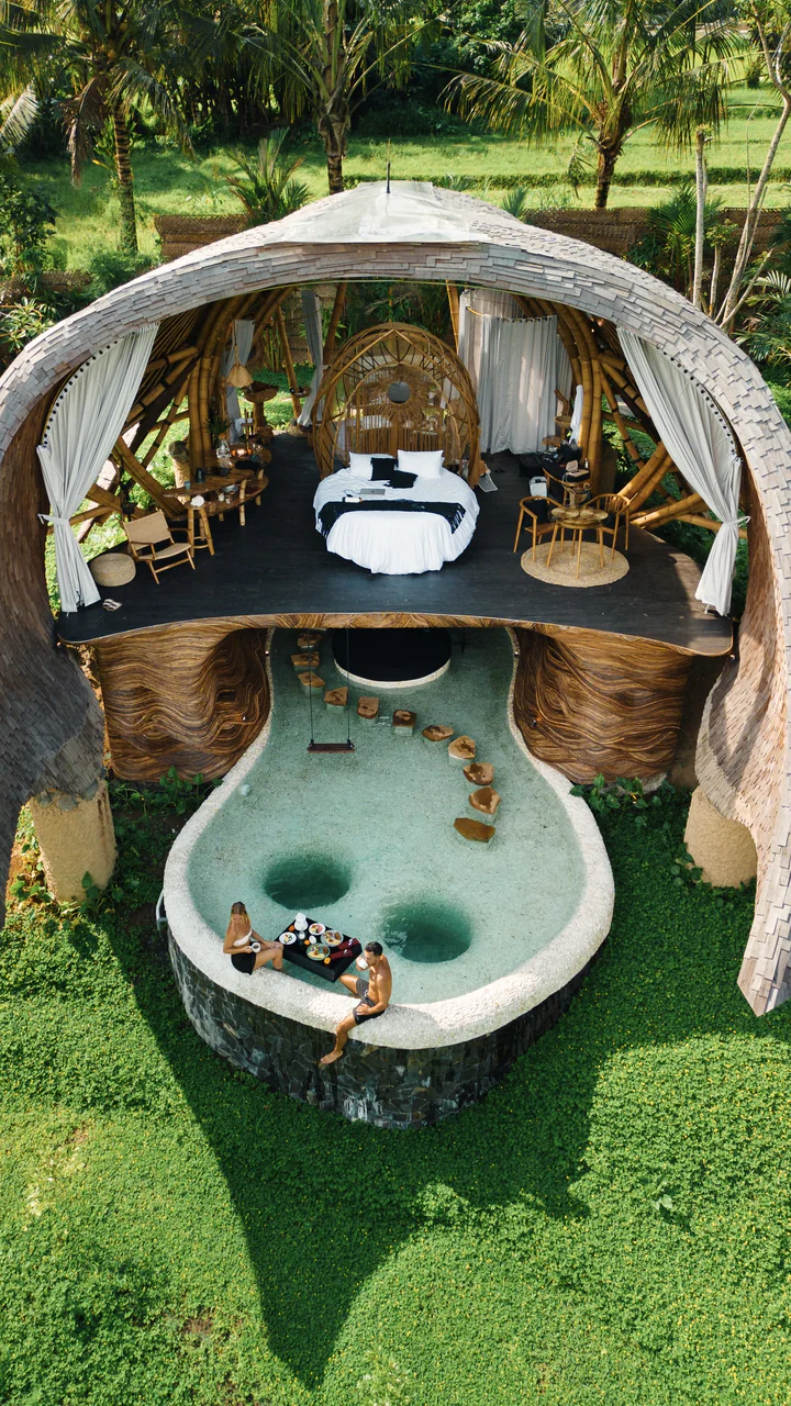 Bamboo villa in Bali with a lagoon-style private pool